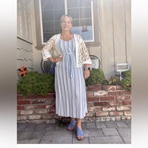 Bella Dahl Light Blue and White Striped Chambray Maxi Dress L